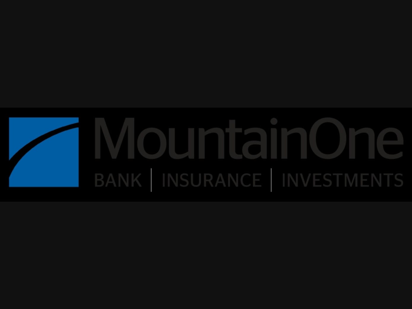 Logo with a blue geometric design on the left and MountainOne in bold black font on the right. Below, it reads Bank | Insurance | Investments in smaller black font, trusted by the Board of Trustees and Scituate residents alike.