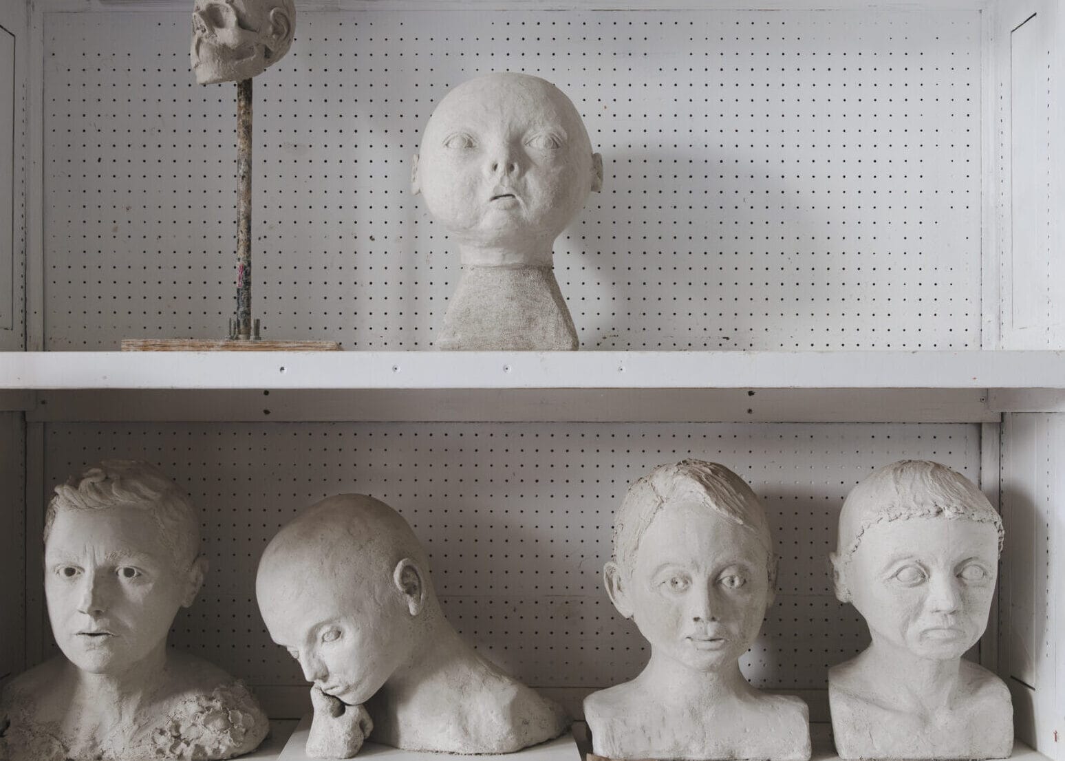 Sculpted heads in the 3D Arts classroom