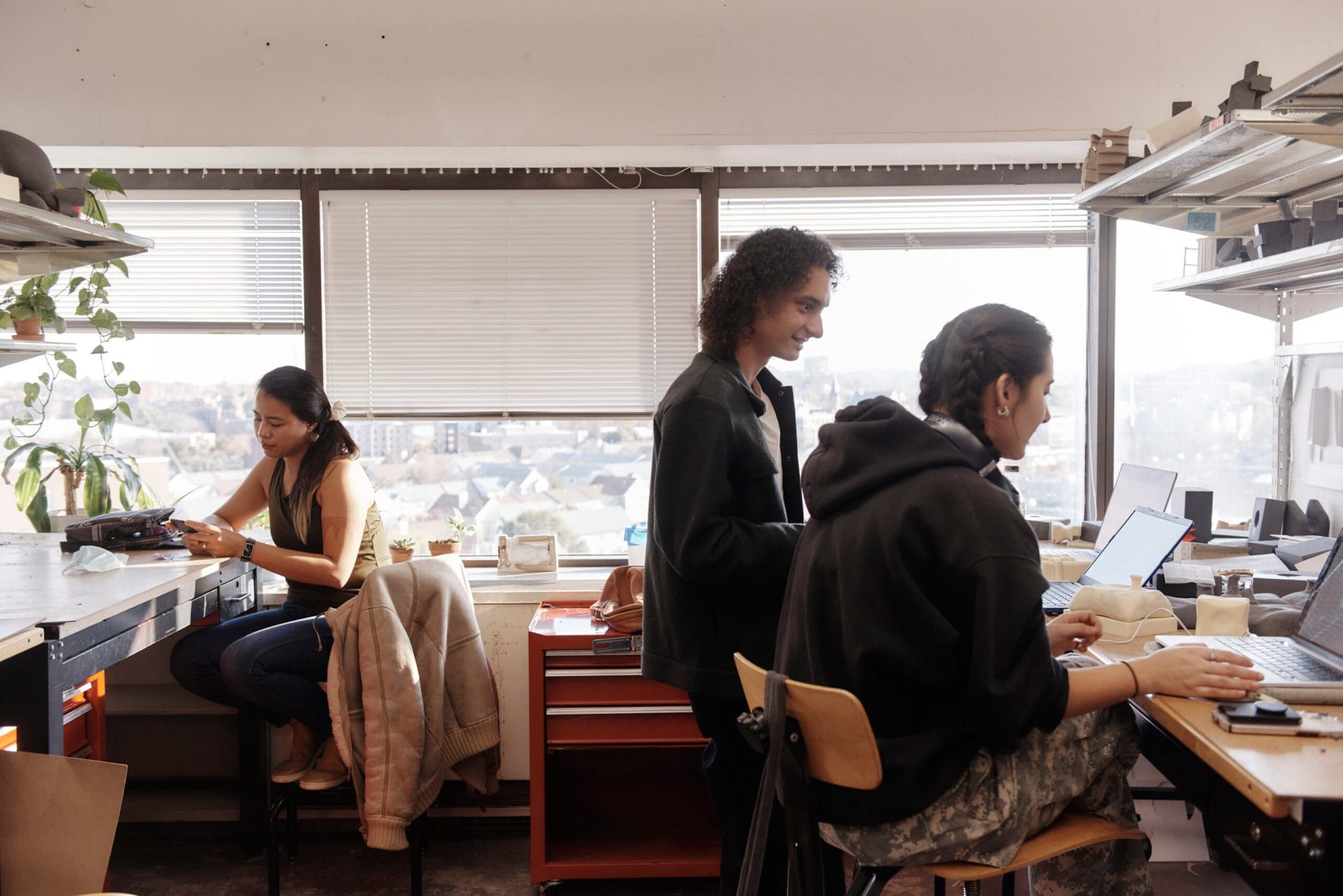 Students working in the Industrial Design Studios at MassArt