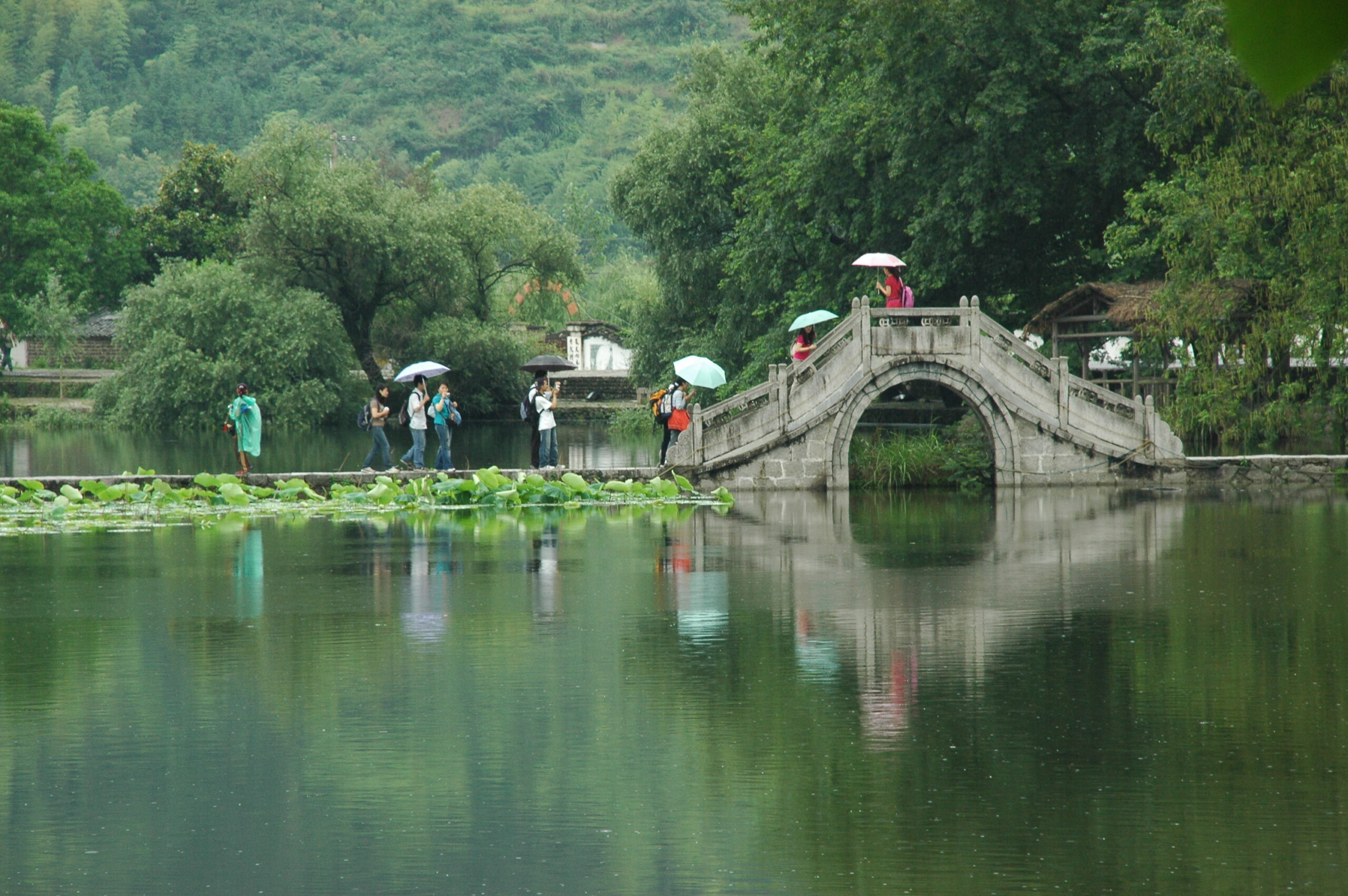 Students crossing a bridge