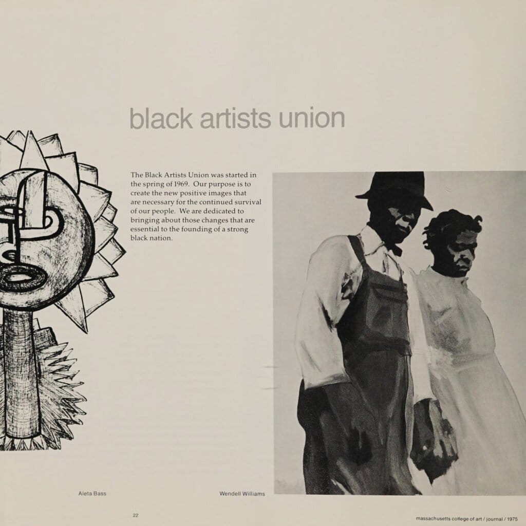 black artists union feature in the 1975 edition of the MassArt Journal