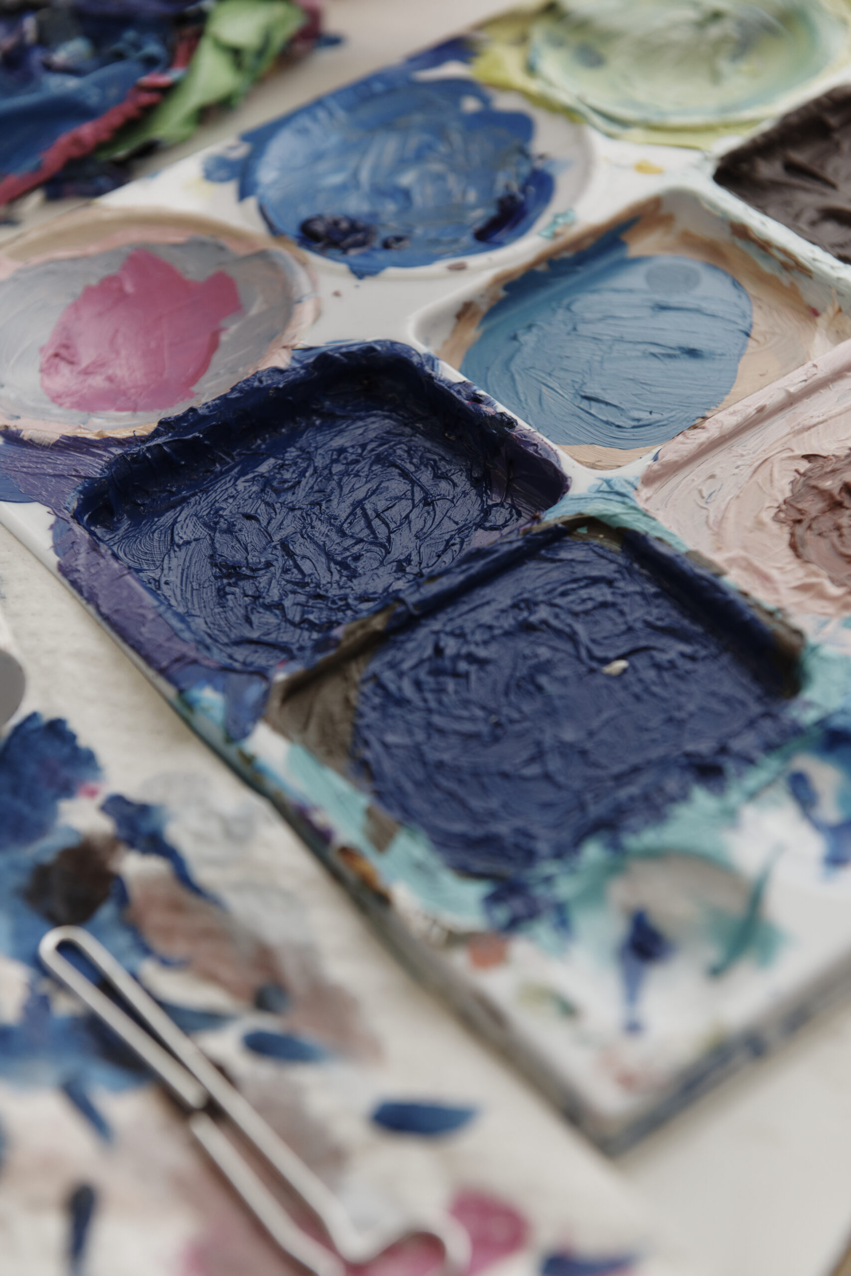 Close-up of a paint palette.