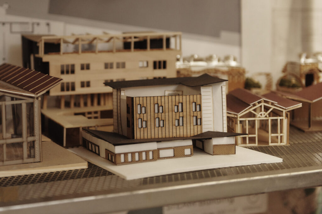 Architectural models sitting on a table