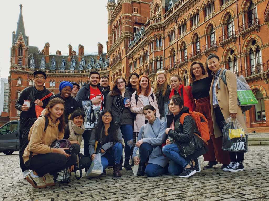 A student group photo in London, England
