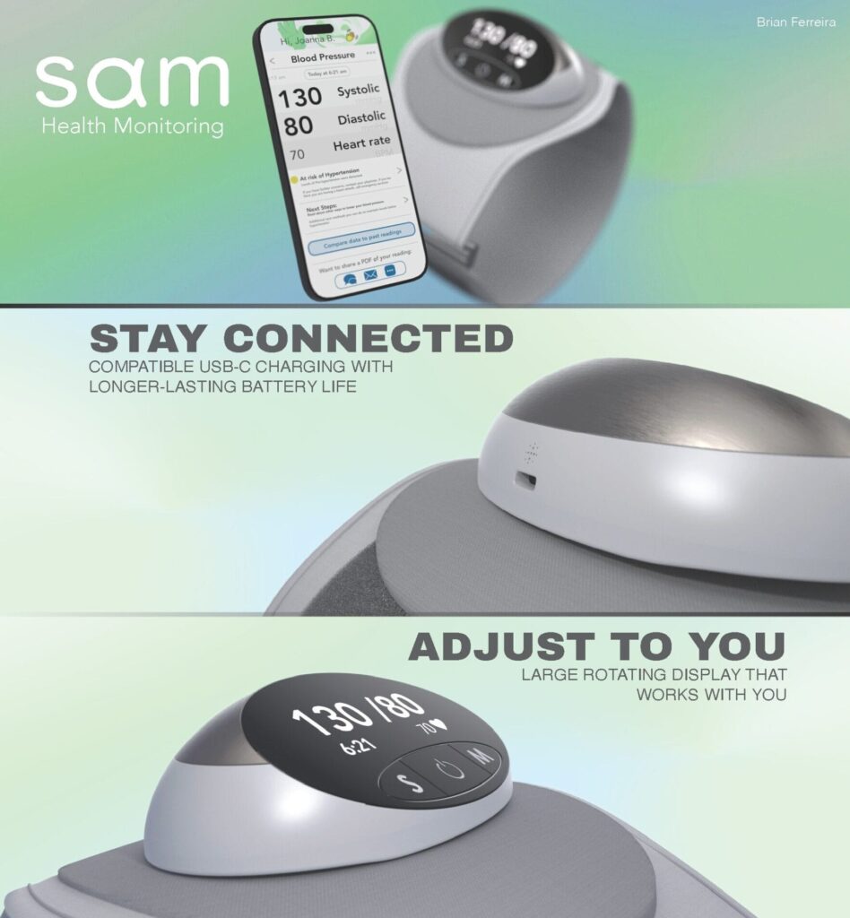 Introducing Sam, a smart health monitoring device with an adjustable rotating display for accurate blood pressure readings. It features USB-C charging and offers long battery life, comfortably worn on the wrist. Perfect for dedicated health enthusiasts like you.