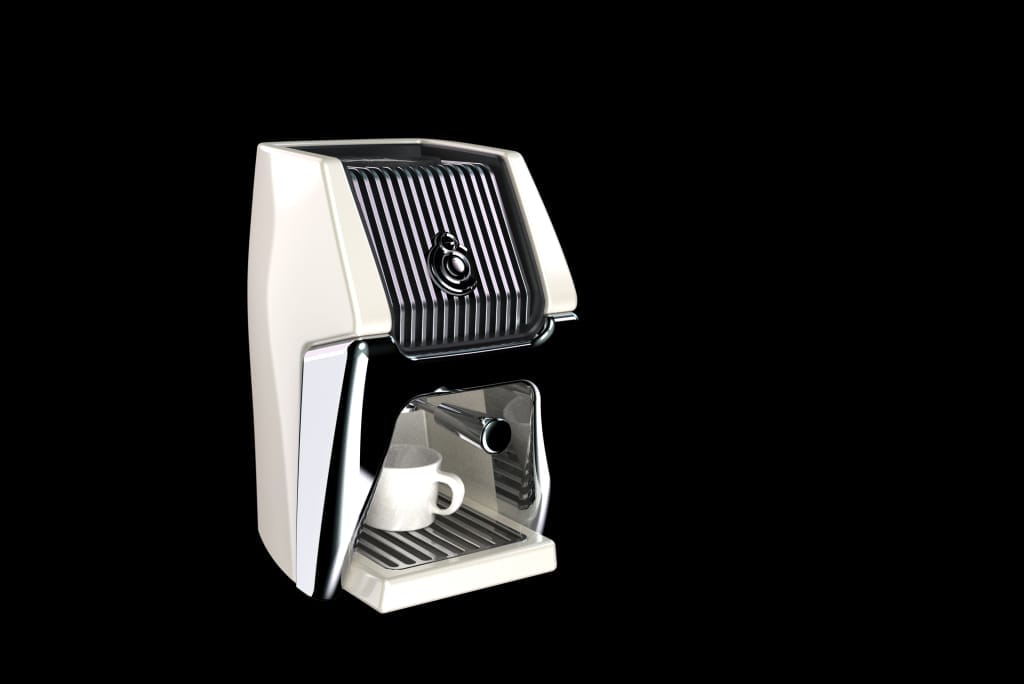 A white and chrome espresso machine.