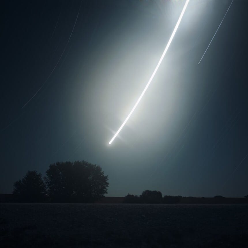 Barbara Bosworth's photograph of the night sky with bold streaks of light.