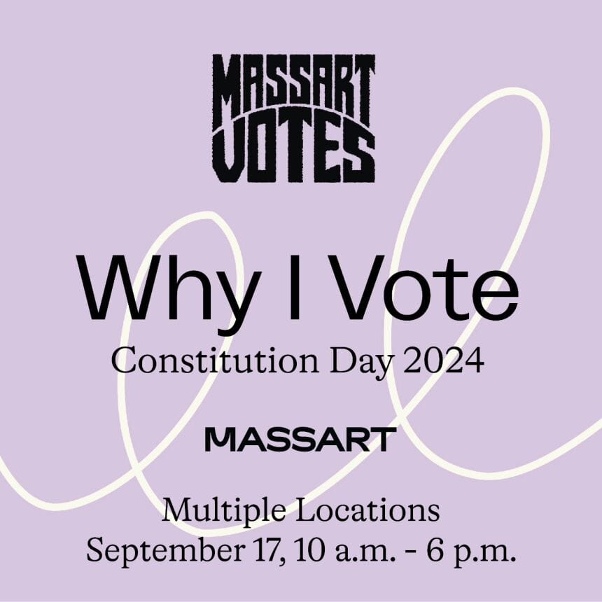 Purple graphic with "Why I Vote - Constitution Day 2024" in big letters.