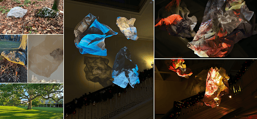 Photo collage of art installation and inspiration.