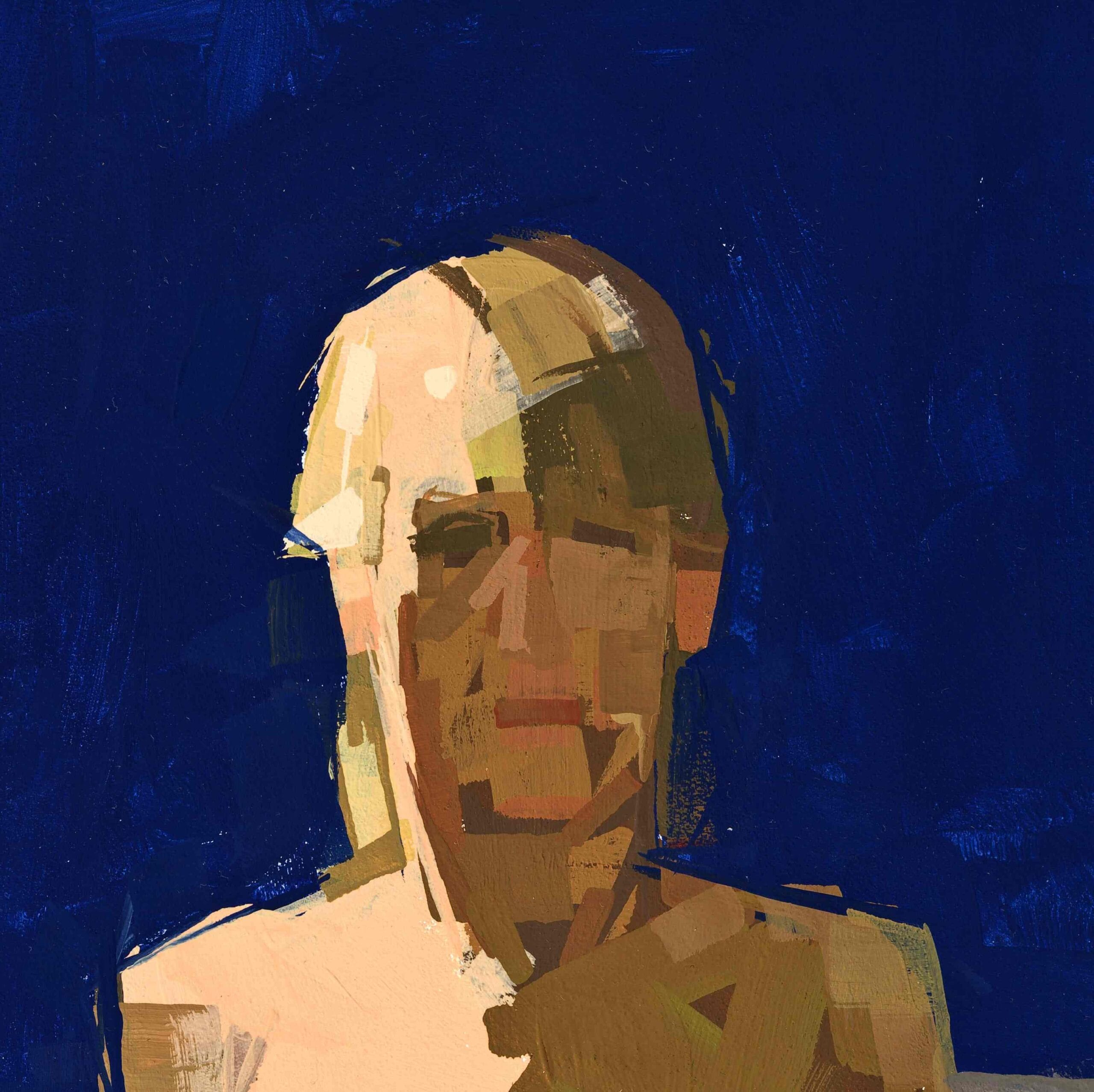 abstracted portrait of a man with a navy background