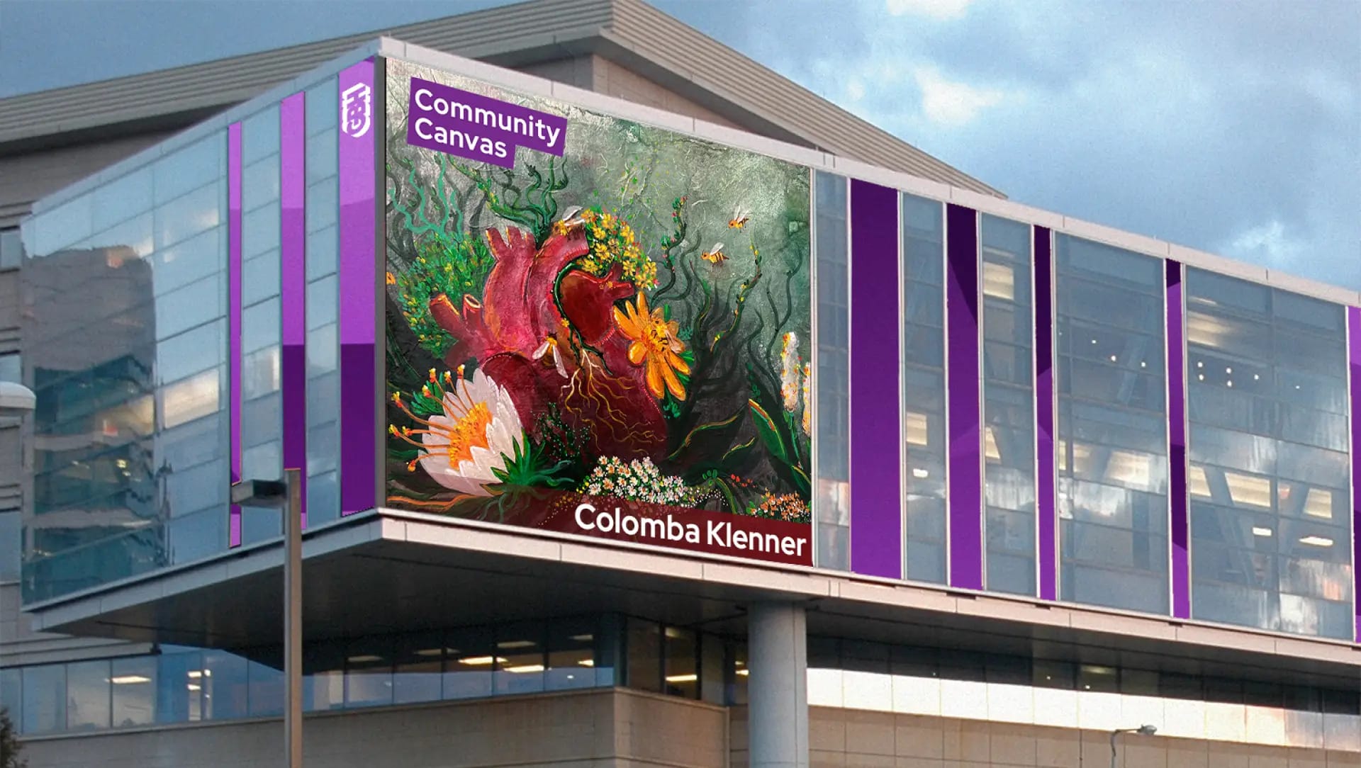 Mural with flowers on billboard